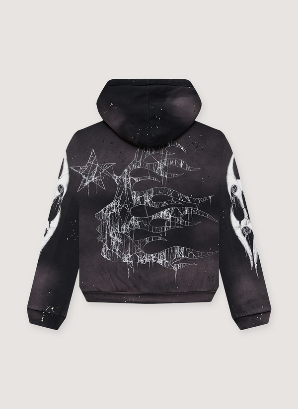 Hellstar Spiderweb Sport Logo Zip Up Sweatshirt Vintage Black alternate view - Shop at Pieces Los Angeles