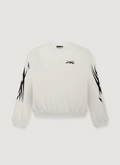 Hellstar Sports Crewneck White with black designs on sleeves and logo, front view Hellstar Sports Crewneck White - Image 1 | Authenticated at Pieces Los Angeles