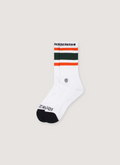 Chrome Hearts Sport Sock White Socks, Jacquard knit, embroidered dagger design, red and black stripes and details Chrome Hearts Sport Sock White - Image 2 | Authenticated at Pieces Los Angeles