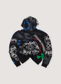Chrome Hearts Stencil Sweatshirt Multicolor Hoodie (Pre-Owned), drawstring hood, printed blue, green, red and white printed logos all over, .925 silver eyelets, lengthened laces, kangaroo pocket, front view, back view Chrome Hearts Stencil Sweatshirt Multicolor (Pre-Owned) - Image 2 | Authenticated at Pieces Los Angeles
