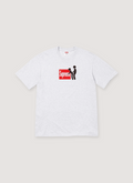 Supreme Stick Tee Ash Grey with Supreme box logo and stick figures having sex, artwork by Myles Underwood, front view Supreme Stick Tee - Image 3 | Authenticated at Pieces Los Angeles
