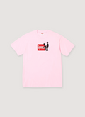 Supreme Stick Tee Pink with Supreme box logo and stick figures having sex, artwork by Myles Underwood, front view Supreme Stick Tee - Image 6 | Authenticated at Pieces Los Angeles