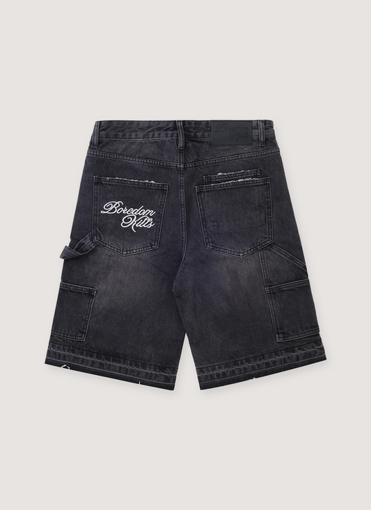 Boredom Kills Studded Jorts Washed Black