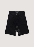 Lost SHDWS Studded Denim Short Black Black with asterisk logos along the inseam, front view Lost SHDWS Studded Denim Short Black Black - Image 1 | Authenticated at Pieces Los Angeles