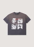 Boredom Kills Studded Unplug Tee Vintage Grey faded design with white graphic and distressed tears, front view Boredom Kills Studded Unplug Tee Vintage Grey - Image 1 | Authenticated at Pieces Los Angeles
