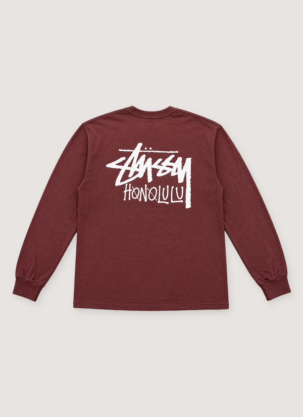 Stussy Honolulu Pigment Dye Longsleeve Oxblood alternate view - Shop at Pieces Los Angeles