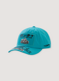 Supreme ATV 6 Panel Hat Turquoise with cotton chino twill, 6 panel construction, self strap closure, printed front patch, embroidered logos, front view Supreme ATV 6 Panel Hat - Image 5 | Authenticated at Pieces Los Angeles