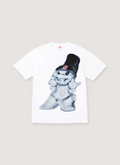 Supreme Snowman Tee Shirt White with snowman with grills and a supreme beanie hat, front view Supreme Snowman Tee - Image 3 | Authenticated at Pieces Los Angeles