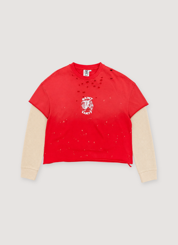 Saint Vanity Cutoff Layered Thermal Longsleeve Red Cutoff Layered Thermal Longsleeve Red  - Authenticated Longsleeves | Pieces Los Angeles