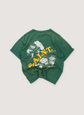Saint Michael Sean Wotherspoon Saint Clan Tee Shirt Green (Pre-Owned), vintage washed, distressed detailings, with printed logo graphic and yellow text that says SAINT, back view Saint Michael Sean Wotherspoon Saint Clan Tee Green (Pre-Owned) - Image 2 | Authenticated at Pieces Los Angeles