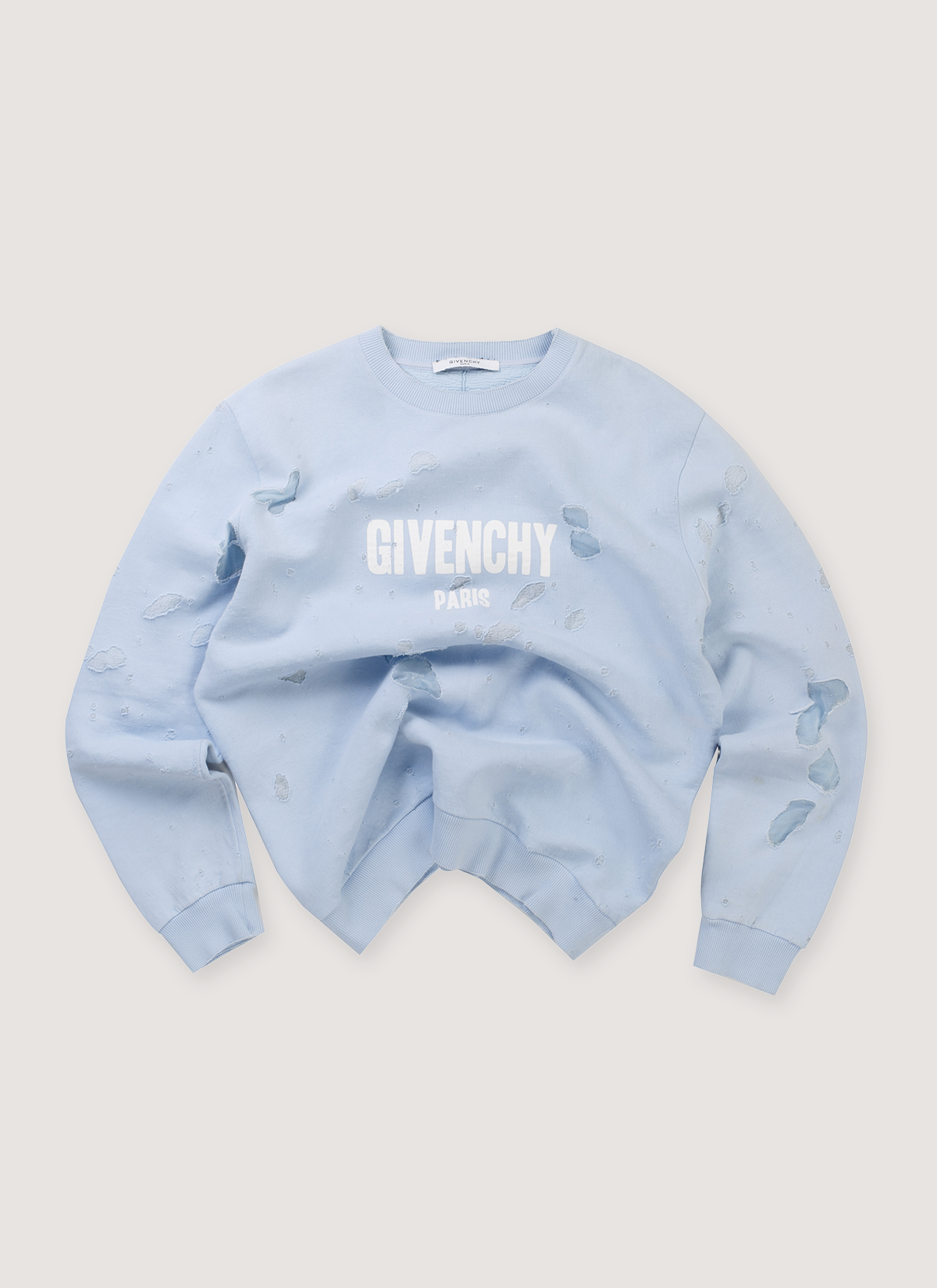 Givenchy Distressed Logo Sweater Light Blue (Pre-Owned)