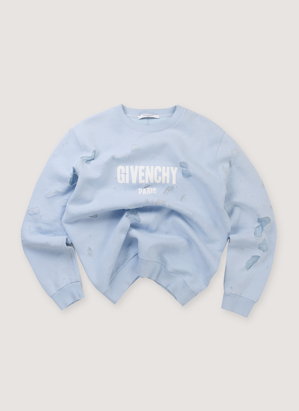 Givenchy Distressed Logo Sweater Light Blue (Pre-Owned) Distressed Logo Sweater Light Blue (Pre-Owned) - Authenticated Sweaters | Pieces Los Angeles