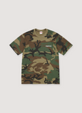 Supreme Target Tee Woodland Camo Camouflage Shirt with Supreme logo, front view Supreme Target Tee - Image 2 | Authenticated at Pieces Los Angeles