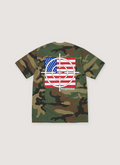Supreme Target Tee Woodland Camo Camouflage Shirt with American flag with target on it, back side Supreme Target Tee - Image 1 | Authenticated at Pieces Los Angeles