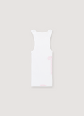 Chrome Hearts T Bar Ribbed Tank White Pink white ribbed tank top with printed pink logos, back view Chrome Hearts T Bar Ribbed Tank White Pink - Image 2 | Authenticated at Pieces Los Angeles