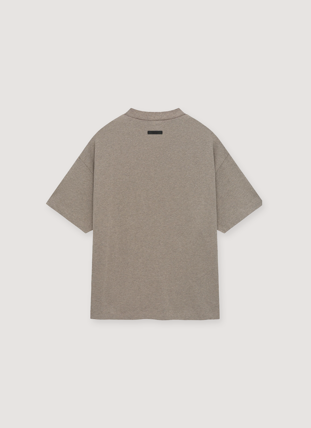 Essentials Jersey Crewneck Tee Shirt Heather Grey with printed logo, rib knit collar, rubberized logo, back view