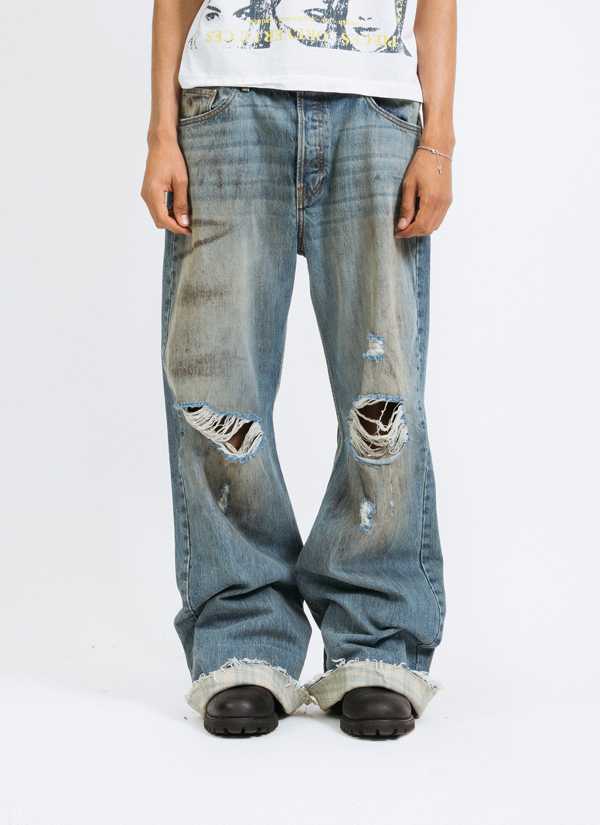 Pieces Thrashed Denim Dirty Indigo Pieces Thrashed Denim Dirty Indigo - Image 3 | Authenticated at Pieces Los Angeles