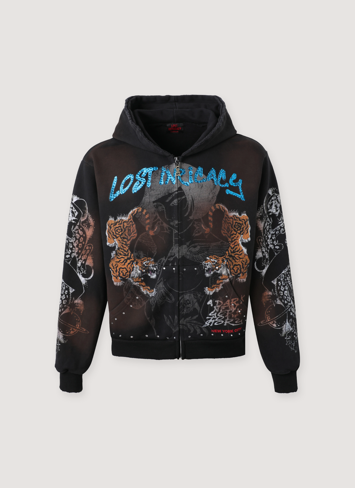 Lost Intricacy Twin Tiger Zip Up Black