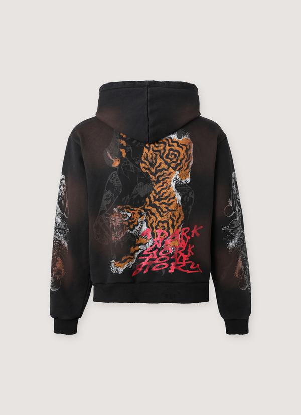 Lost Intricacy Twin Tiger Zip Up Sweatshirt Vintage Black alternate view - Shop at Pieces Los Angeles