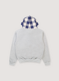 Pieces TKYPD Plaid Hooded Zip Up Sweatshirt Heather Grey with checkered blue white hood, back view Pieces TKYPD Plaid Hooded Zip Up Sweatshirt Heather Grey - Image 2 | Authenticated at Pieces Los Angeles