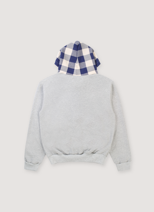 Pieces TKYPD Plaid Hooded Zip Up Sweatshirt Heather Grey