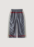 GV Gallery Tracy McGrady Sweatpants Silver Maroon nylon shiny outer pants grey and red with white lines running down the sides of the legs, back view GV Gallery Tracy McGrady Sweatpants Silver Maroon - Image 2 | Authenticated at Pieces Los Angeles