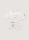 Gallery Dept. Firsthand Tokyo Tee Shirt Cream (Pre-Owned) with printed logos, hand painted details, front view Gallery Dept. Firsthand Tokyo Tee Cream (Pre-Owned) - Image 1 | Authenticated at Pieces Los Angeles