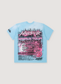 Hellstar Neuron Tour Tee Shirt Light Blue with custom milled cotton, vintage wash, potassium sprayed, printed graphics and oversized fit, back view Hellstar Neuron Tour Tee Light Blue - Image 2 | Authenticated at Pieces Los Angeles