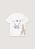 Travis Scott Tournee Tee Shirt White with faded graphics all over, front view Travis Scott Tournee Tee White - Image 1 | Authenticated at Pieces Los Angeles