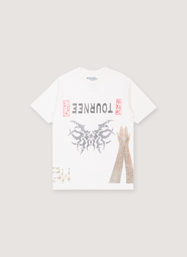 Travis Scott Tournee Tee Shirt White with faded graphics all over, front view Tournee Tee White - Authenticated T-shirts | Pieces Los Angeles