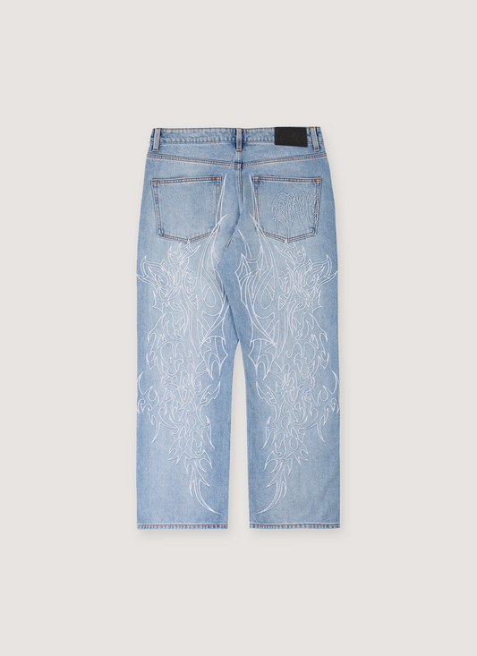 Revenge Tribal Cross Denim Jeans Indigo