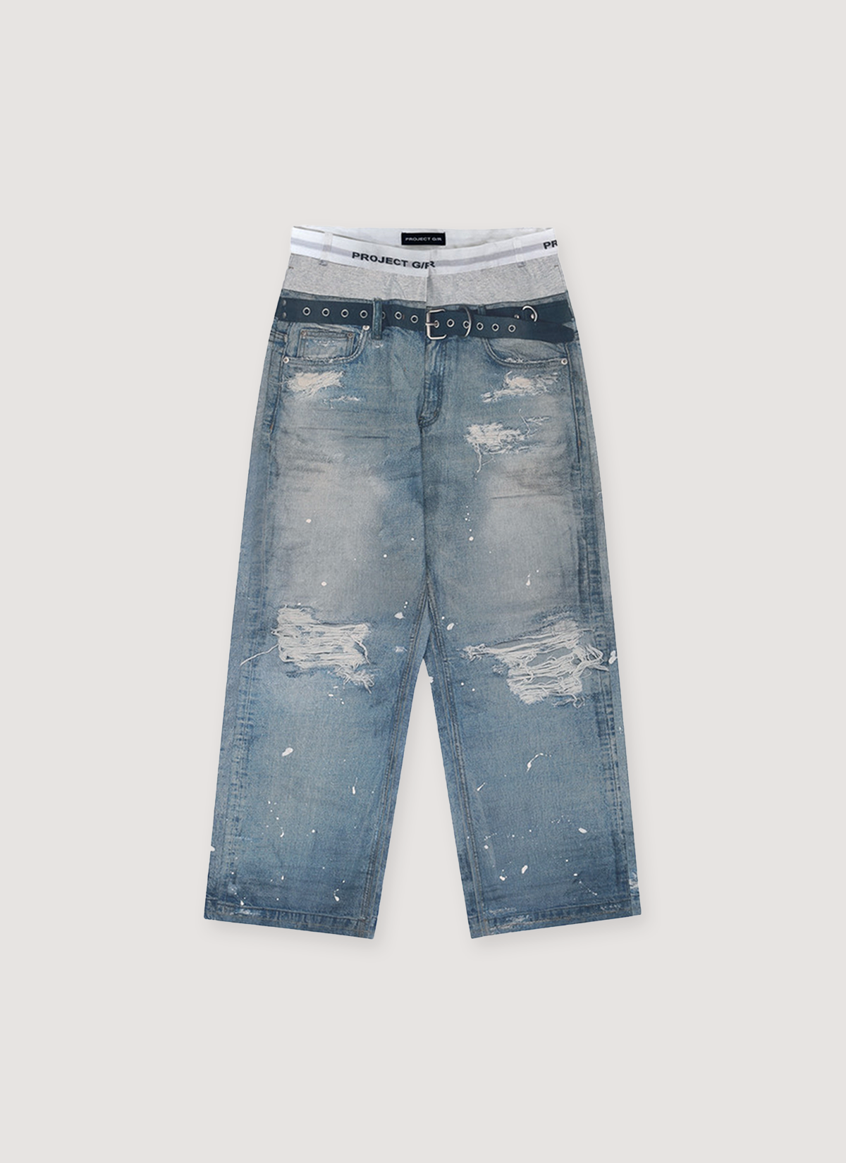 Project G/R Trompe-L'oeil Denim Printed Pants Blue