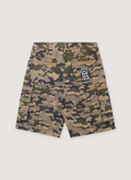 Ksubi Troop Cargo Shorts Camo Camouflage green, black, grey, khaki, tan, earth tones, with pockets, back view Ksubi Troop Cargo Shorts Camo - Image 2 | Authenticated at Pieces Los Angeles