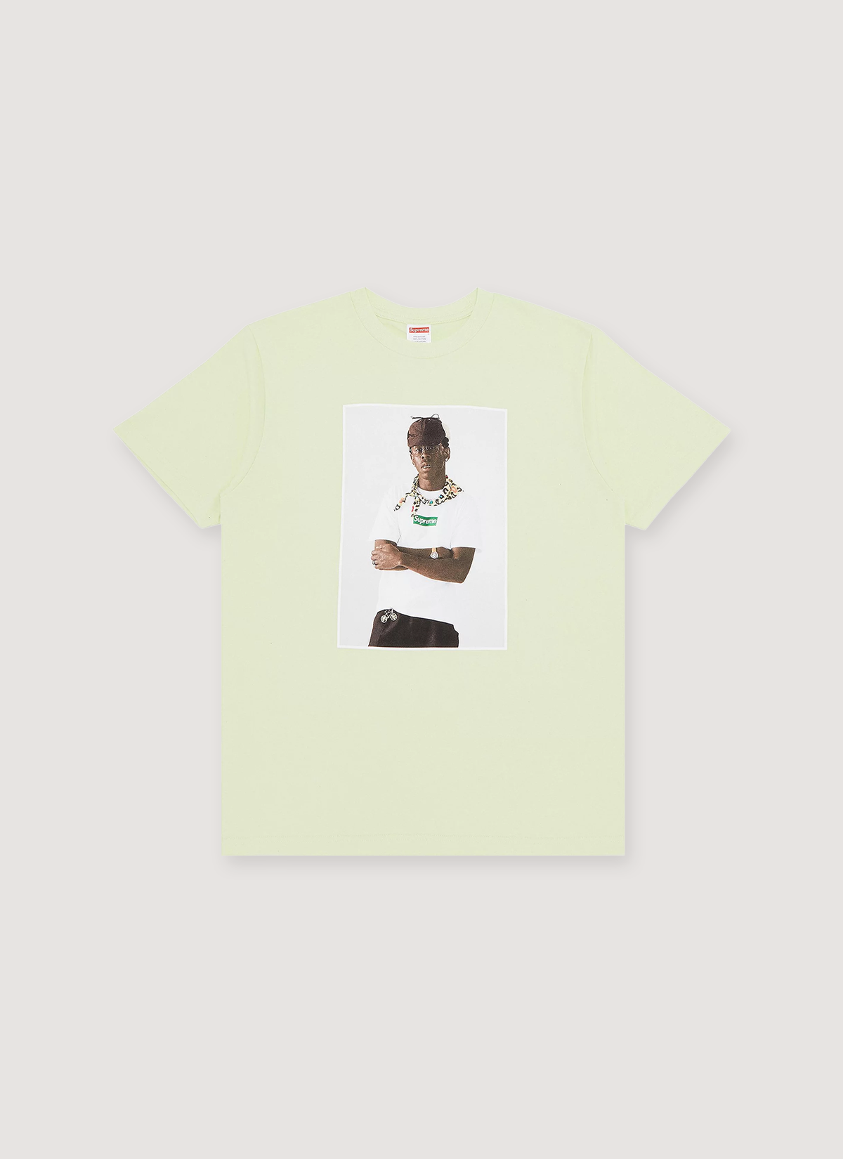 Supreme Tyler, The Creator Tee Shirt Pale Mint Green with graphic of Tyler, front view