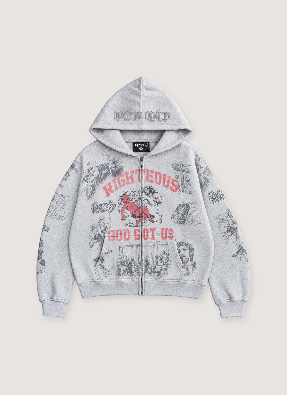 Righteous University Zip Up Sweatshirt Heather Grey