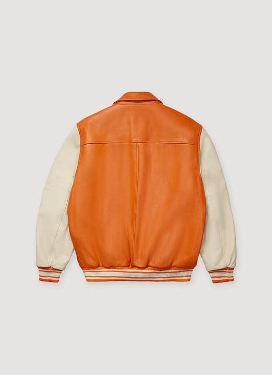 Sp5der Worldwide Leather Varsity Jacket Orange