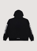 Chrome Hearts Vertical Logo Zip Up Hoodie Sweatshirt Logo Black with printed white logos, back view Chrome Hearts Vertical Logo Zip Up Sweatshirt Logo - Image 2 | Authenticated at Pieces Los Angeles