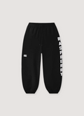 GV Gallery Weekday Sweatpants Black with "RASPBERRY" print going down the leg, front view GV Gallery Weekday Sweatpants Black - Image 1 | Authenticated at Pieces Los Angeles