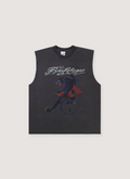 Basketcase Gallery Wildcat Cut Off Tee Vintage Black Tank Top, 330 gsm 9.5 oz cotton, vintage pigment dye, printed logos, front view Basketcase Gallery Wildcat Cut Off Tee Vintage Black - Image 1 | Authenticated at Pieces Los Angeles