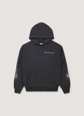 Basketcase Gallery Wings Sweatshirt Vintage Black Hoodie with custom garent dye and wash, printed logos, ribbed cuff and waist hem, front view Basketcase Gallery Wings Sweatshirt Vintage Black - Image 1 | Authenticated at Pieces Los Angeles