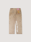 Better With Age Winston Double-Knee Trouser Tan Pants with white graphic logo text on the leg, back view Better With Age Winston Double-Knee Trouser Tan - Image 2 | Authenticated at Pieces Los Angeles