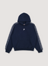 Pieces Wired Sweatshirt Navy Blue with 3 white barbed wire lines running down the sleeves like Adidas, small P star logo in the middle of the chest, front view