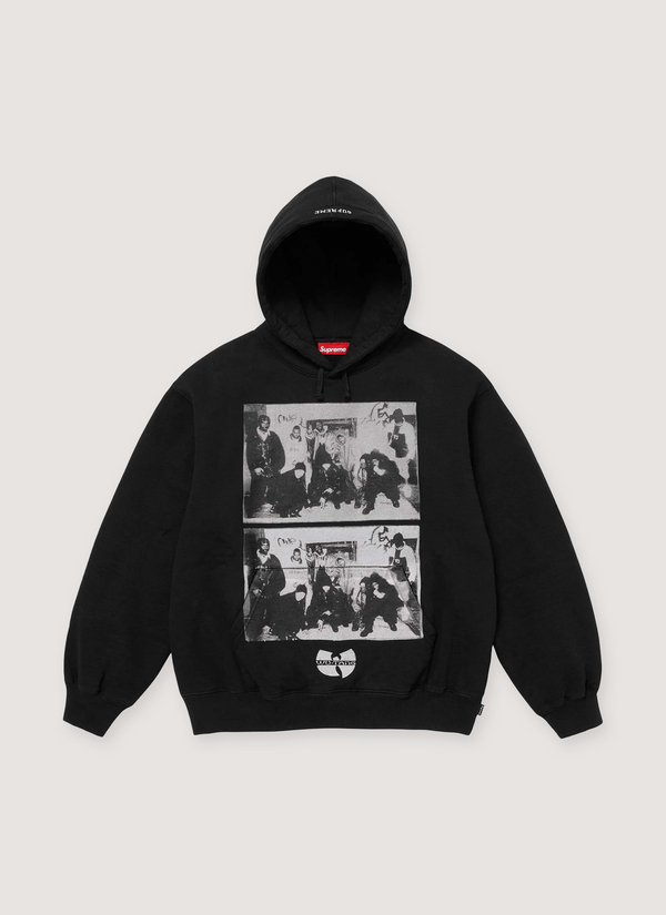 Supreme Wu-Tang Clan Sweatshirt Hoodie Black, heavyweight brushed back fleece, pouch pocket, printed logos, embroidered logo, front view Wu-Tang Clan Sweatshirt - Authenticated Sweatshirts | Pieces Los Angeles