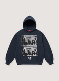 Supreme Wu-Tang Clan Sweatshirt Hoodie Navy, heavyweight brushed back fleece, pouch pocket, printed logos, embroidered logo, front view Supreme Wu-Tang Clan Sweatshirt - Image 5 | Authenticated at Pieces Los Angeles