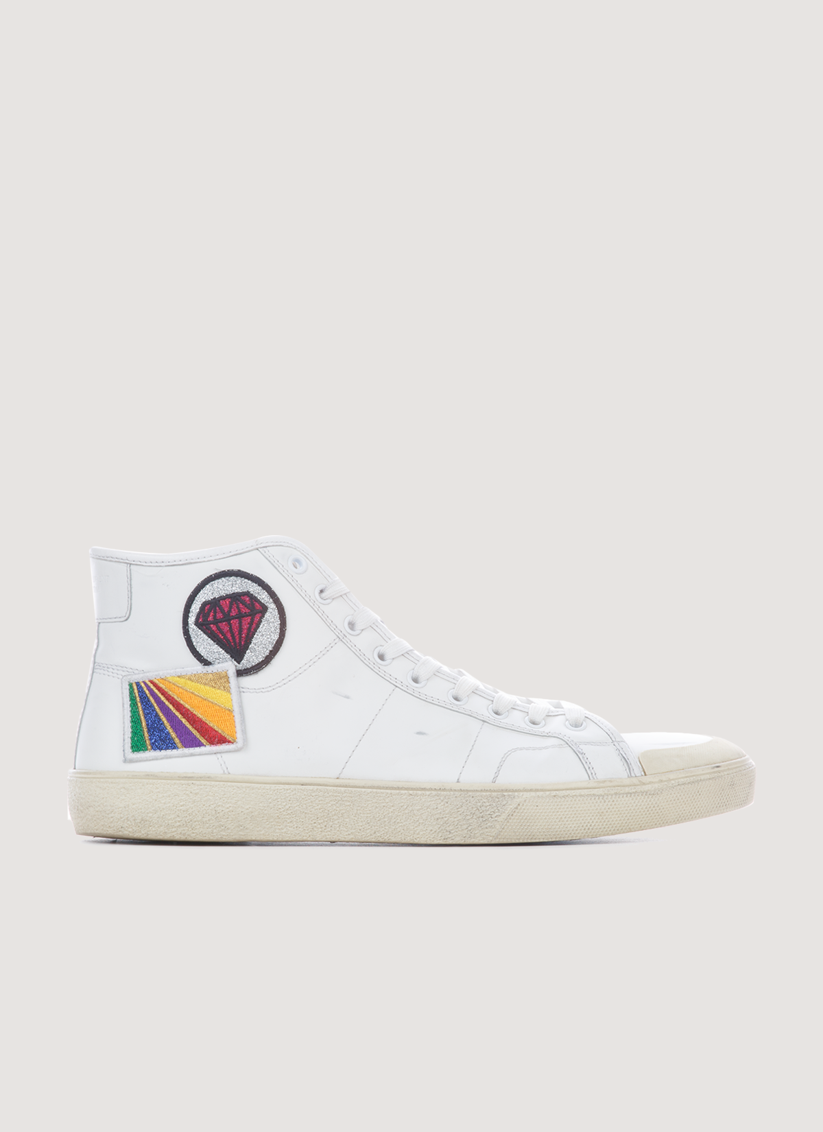 Saint Laurent SL37 Patch High Top Sneaker White (Pre-Owned) Saint Laurent SL37 Patch High Top Sneaker White (Pre-Owned) - Image 1 | Authenticated at Pieces Los Angeles